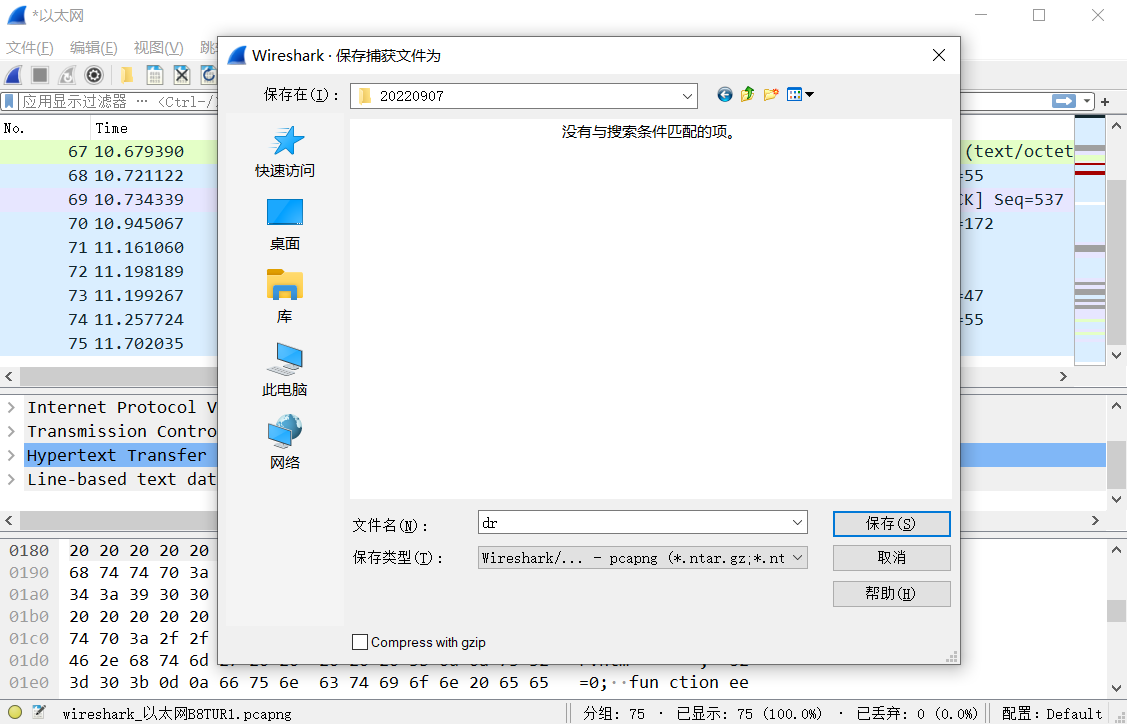 保存为dr.pcapng